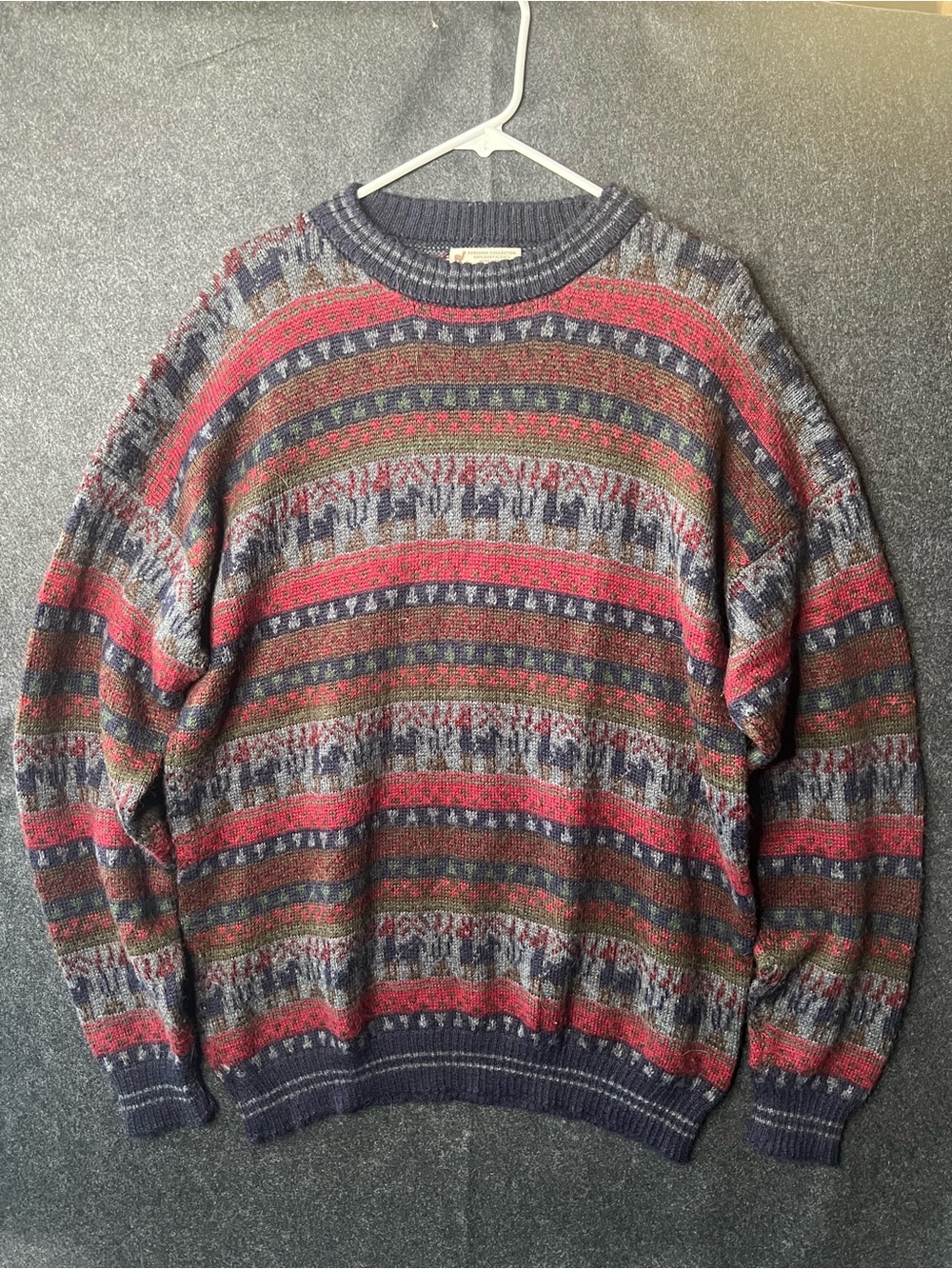 Peruvian Collection Men's 100% Baby Alpaca Geometric Knit Crew Neck Pullover L